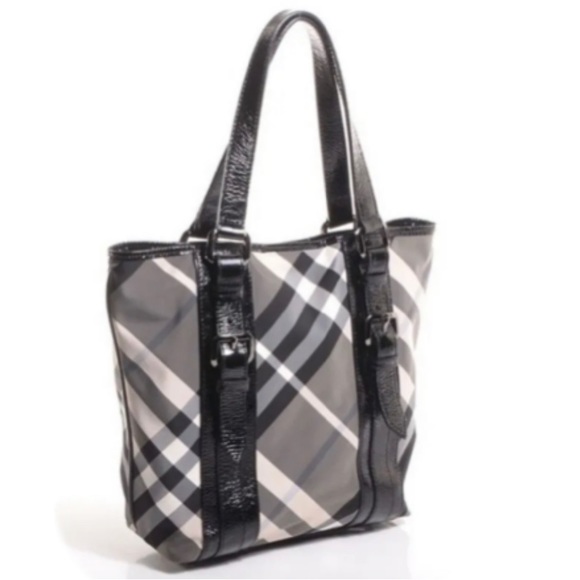 BURBERRY Beat Check Patent Leather and Nylon Victoria Medium Tote - Picture 3 of 12